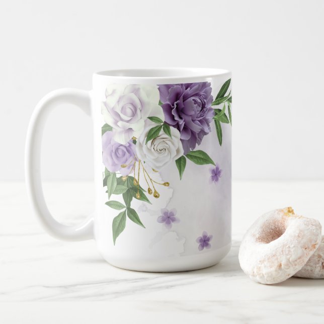 Vackra lila blommor grönska kaffemugg (Med munk)