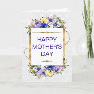 Vackra lila blommor & guldglitter Mors dag Kort