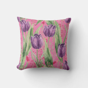 Vackra, lila, chockrosa tulipblommor mönster kudde