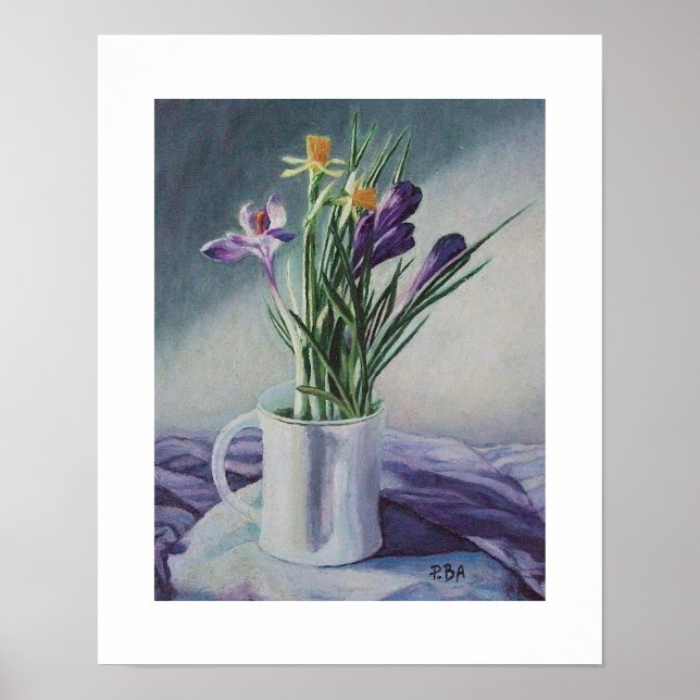 Vackra lila crocuses daffodils bra art poster (Framsidan)