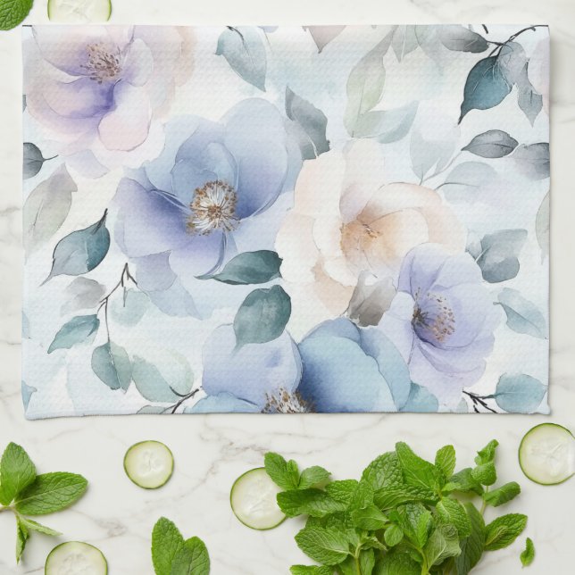 Vackra lila lavendel vita blommor   kökshandduk (Vikta)