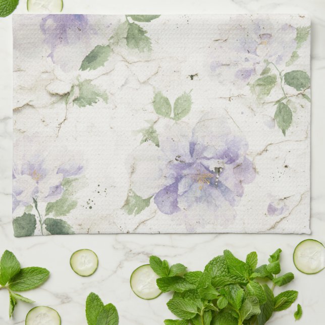Vackra lila lavendelblommor kökshandduk (Vikta)