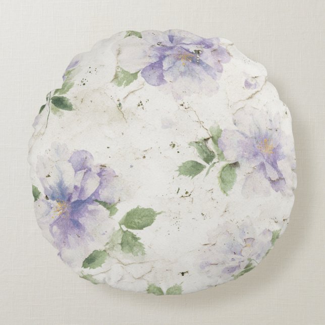 Vackra lila lavendelblommor rund kudde (Framsidan)