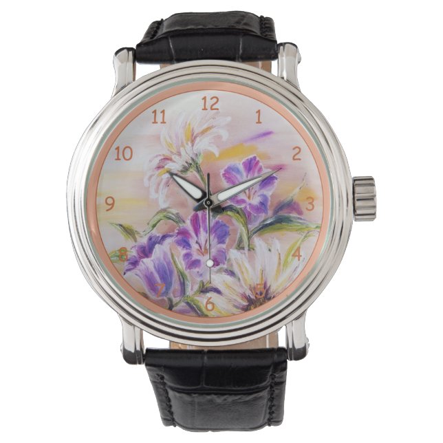 Vackra Lila Pastel Vild Flowers Armbandsur (Framsida)