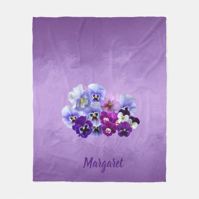 Vackra lila penséer Blommig presentfilt Fleecefilt (Framsidan)