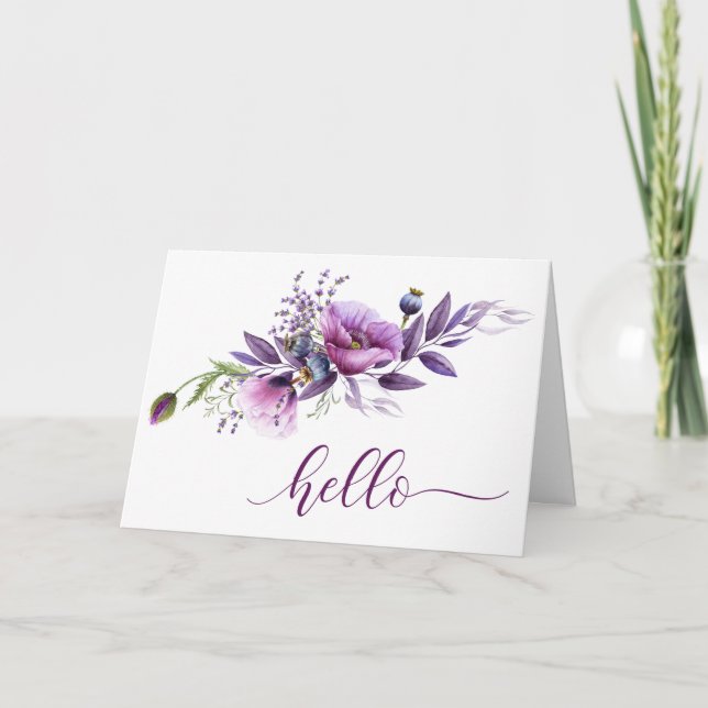 Vackra Lila Poppies "Hej" Tack Kort (Framsida)