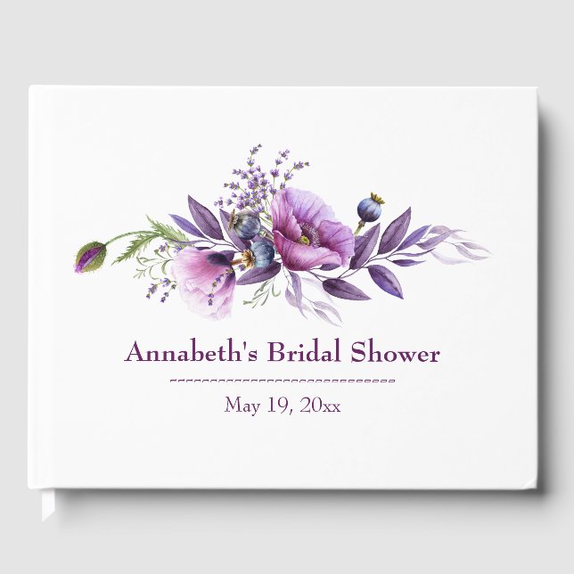 Vackra Lila Poppies Möhippa Gästböcker (Framsida)