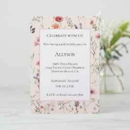 Vackra lila rosa röda blommor födelsedag inbjudningar