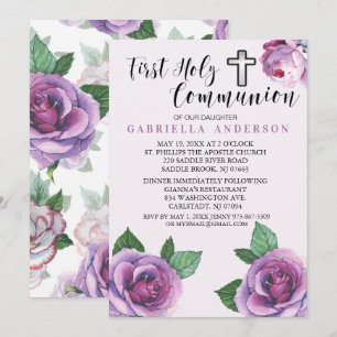 Vackra Lila Rosor Första Heligan Inbjudningar