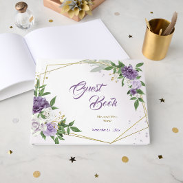 vackra lila shades blommor geometrisk gästböcker