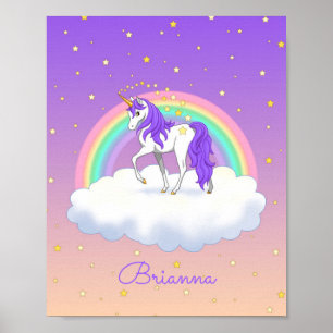 Vackra lila söta drömmar regnbåge enhörning poster