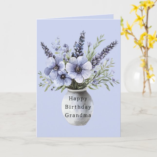Vackra lila violetta blommor vas födelsedag kort (Gul blomma)