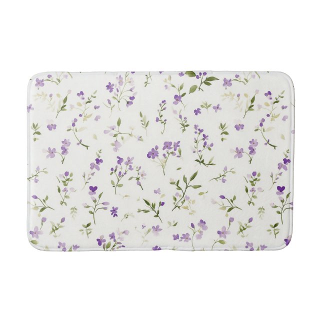 Vackra lila vita blommor badrumsmatta (Framsidan)