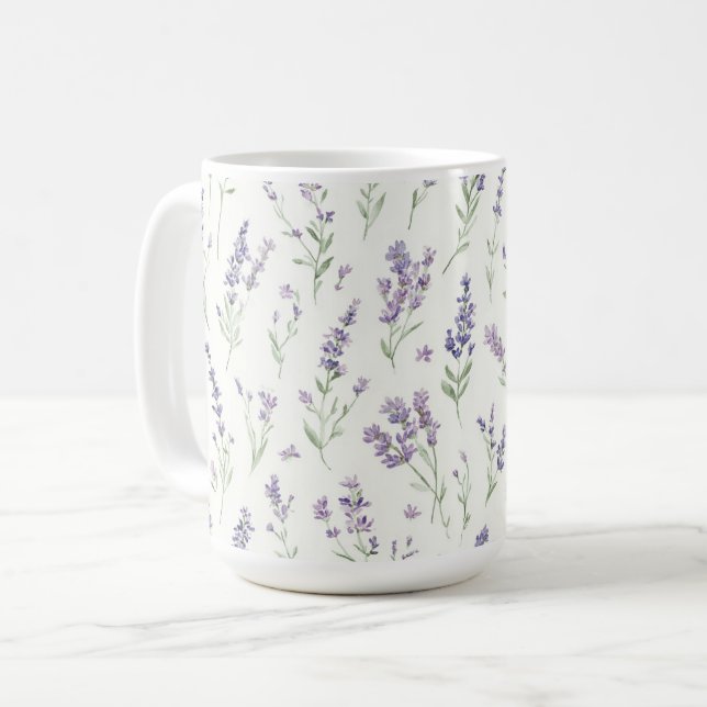 Vackra lila vita blommor bröllopsdusch kaffemugg (Framsida vänster)