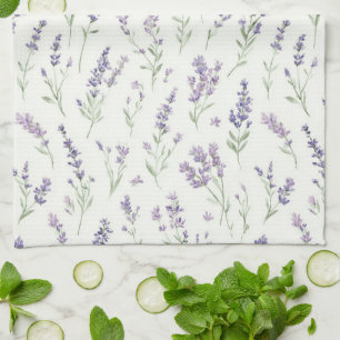 Vackra lila vita blommor bröllopsdusch kökshandduk