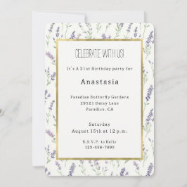 Vackra lila vita blommor födelsedag inbjudningar