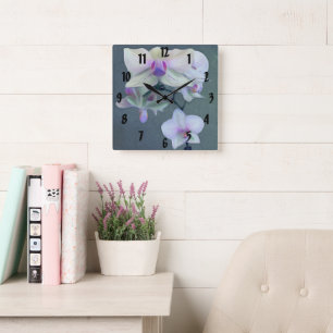 Vackra Lila Vita tropisk-orkidéblommor Fyrkantig Klocka