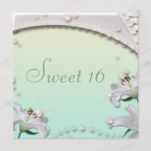 Vackra Lilies och Sparkles Mint Grönt Sweet 16 Inbjudningar