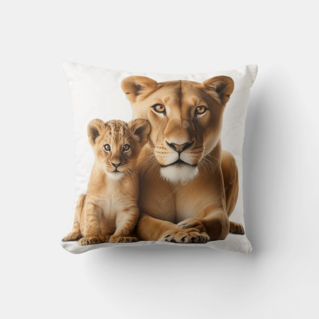 Vackra Lioness och hennes Unge Dekorativ kudde (Framsida)