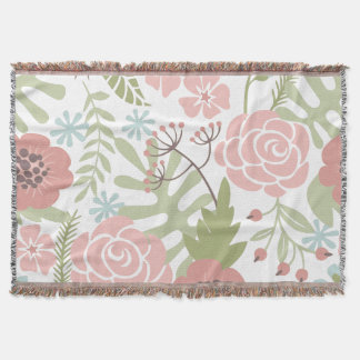 Vackra Ljusa rosa och Grönt Blommor Filt