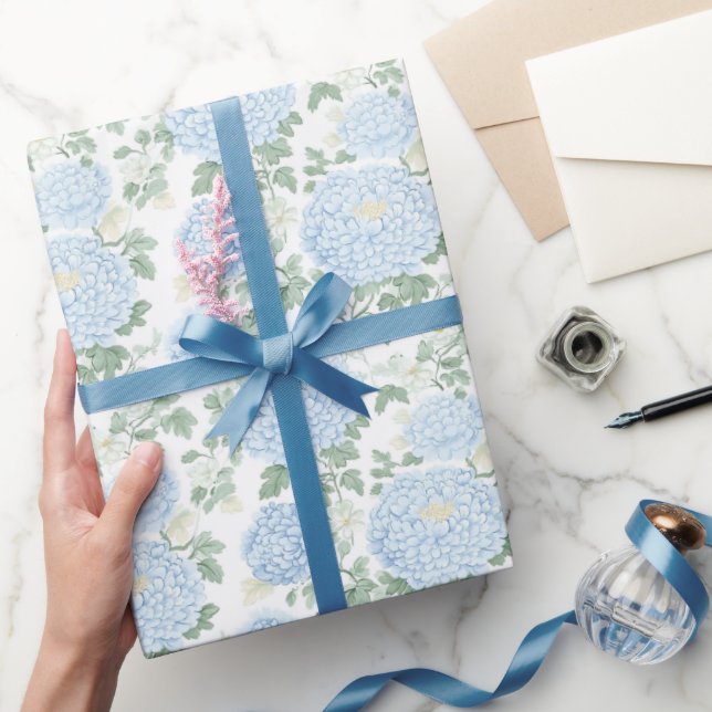 Vackra Ljusblå Vita Blommor Bröllopsdusch Presentpapper (Gifting)