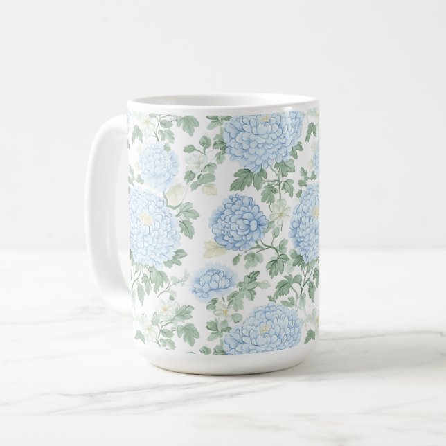 Vackra ljusblå vita blommor   kaffemugg (Framsida vänster)