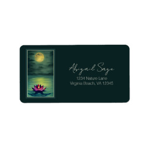 Vackra Lotus Flower och en full Moon Adress Adressetikett