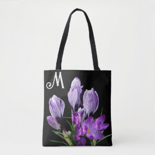 vackra M monogram söt lila-krokblommor Tygkasse
