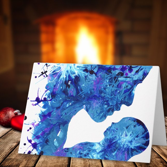 Vackra Madonna och barnens vattenfärg Helgkort (Jesus and Mary modern abstract art Christmas holiday greetings card)