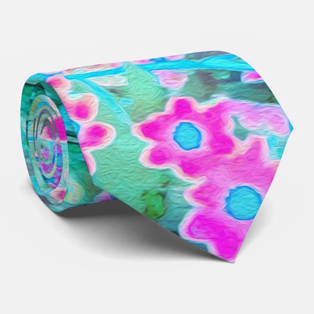 Vackra Magenta och Royalblå Trädgårdsblommor Slips (Rullad)