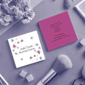 Vackra Magentans Rosa och Blue Butterfly Square Fyrkantigt Visitkort