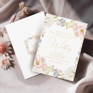 Vackra Magnolia Flower Vår Monogram Bröllop Inbjudningar
