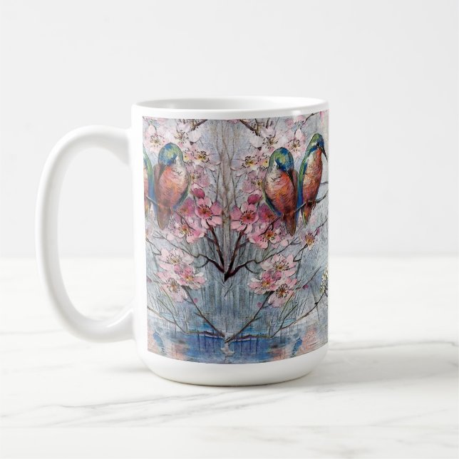 Vackra målade kungsfiskare och blommor kaffemugg (Vänster)