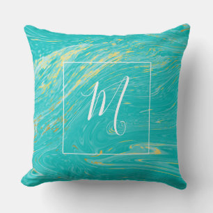 Vackra Marble Guld Blue Elegant monogram Kudde