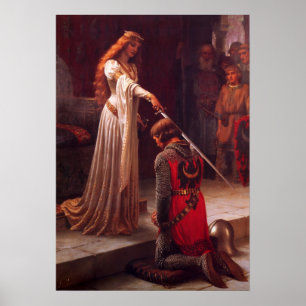 Vackra Medieval Dam och Knight Poster