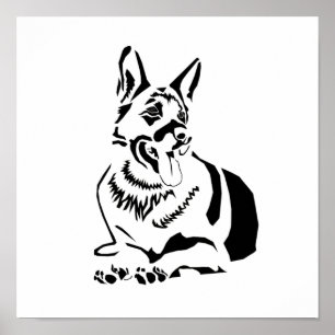 Vackra minimalistiska B&W-tysk shefherd Poster