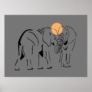 Vackra, minimalistiska elefanter Poster