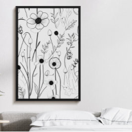 Vackra minsta svarta bläck-blomsterträdgård poster