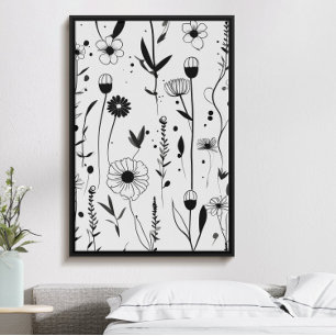Vackra minsta svarta bläck-blomsterträdgård poster