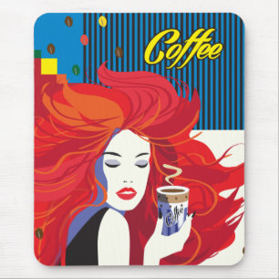 "Vackra Mode-kvinnor med kaffe Kopp" Musmatta