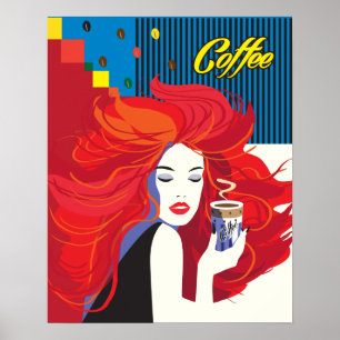 "Vackra Mode-kvinnor med kaffe Kopp" Poster