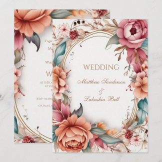 Vackra moderna boho blommor bröllop inbjudningar