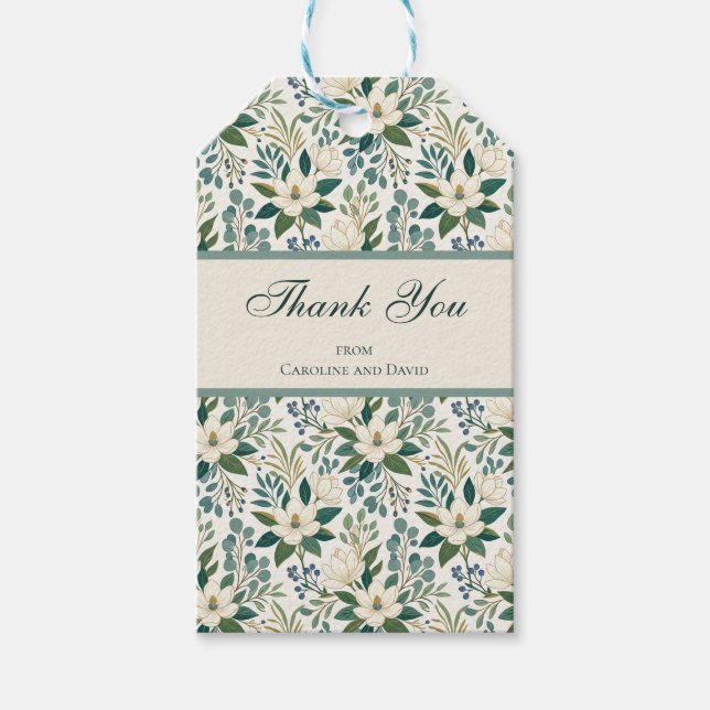 Vackra Moderna Vita Blommor och Bär Presentetikett (Framsidan)