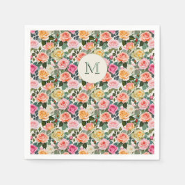 Vackra monogram blomster trädgårdsrosor eleganta pappersservett