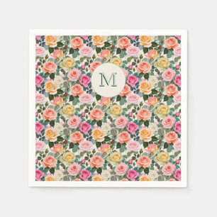 Vackra monogram blomster trädgårdsrosor eleganta pappersservett
