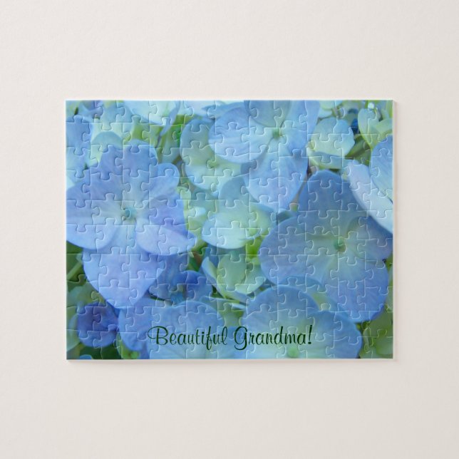 Vackra mormor, puzzles Blue Hydrangea Flowers! Pussel (Horisontell)