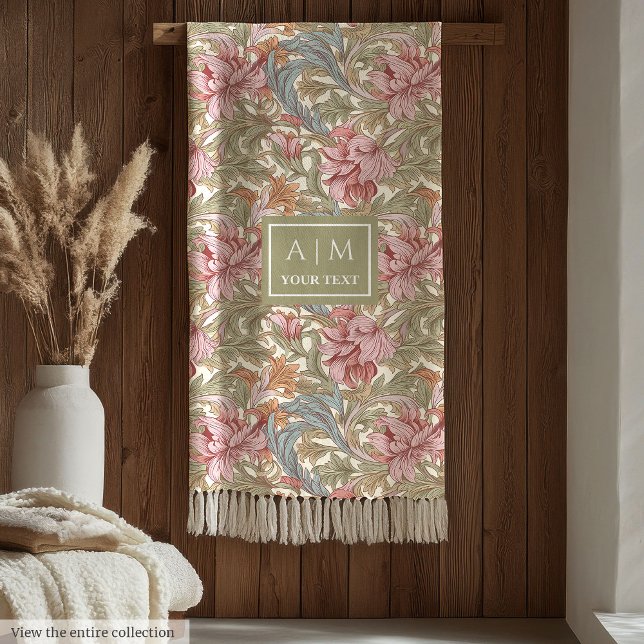 Vackra Morris stil personlig blommigt kast Fleecefilt (Beautiful Morris style personalized floral throw)