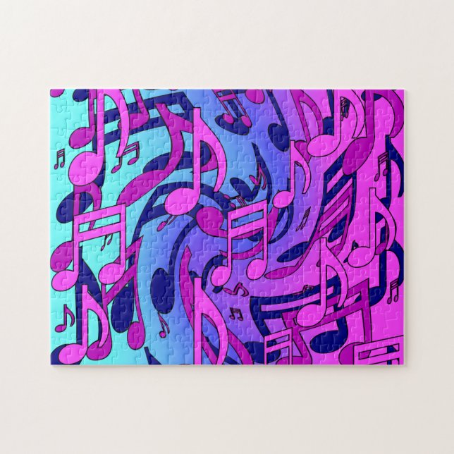 Vackra Music Rosa Lila Blue Musik Mönster Pussel (Horisontell)