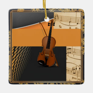 Vackra musikaliska abstrakter violin julgransprydnad keramik