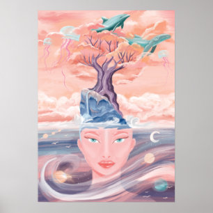 Vackra Mystiska Modern Earth och Universell Galaxy Poster